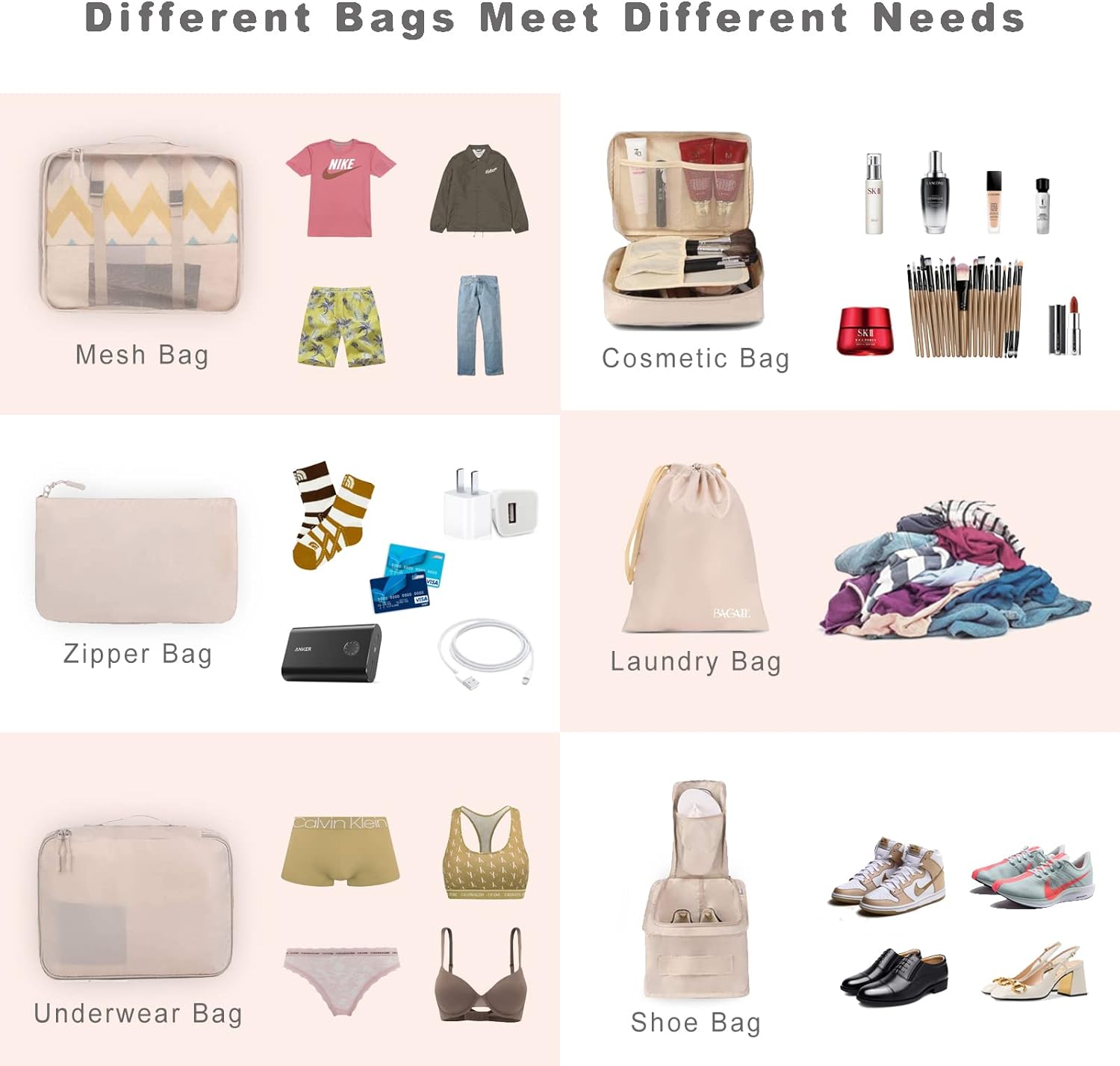 BAGAIL 8 Set Packing Cubes Luggage Packing Organizers for Travel Accessories-Cream - Image 4