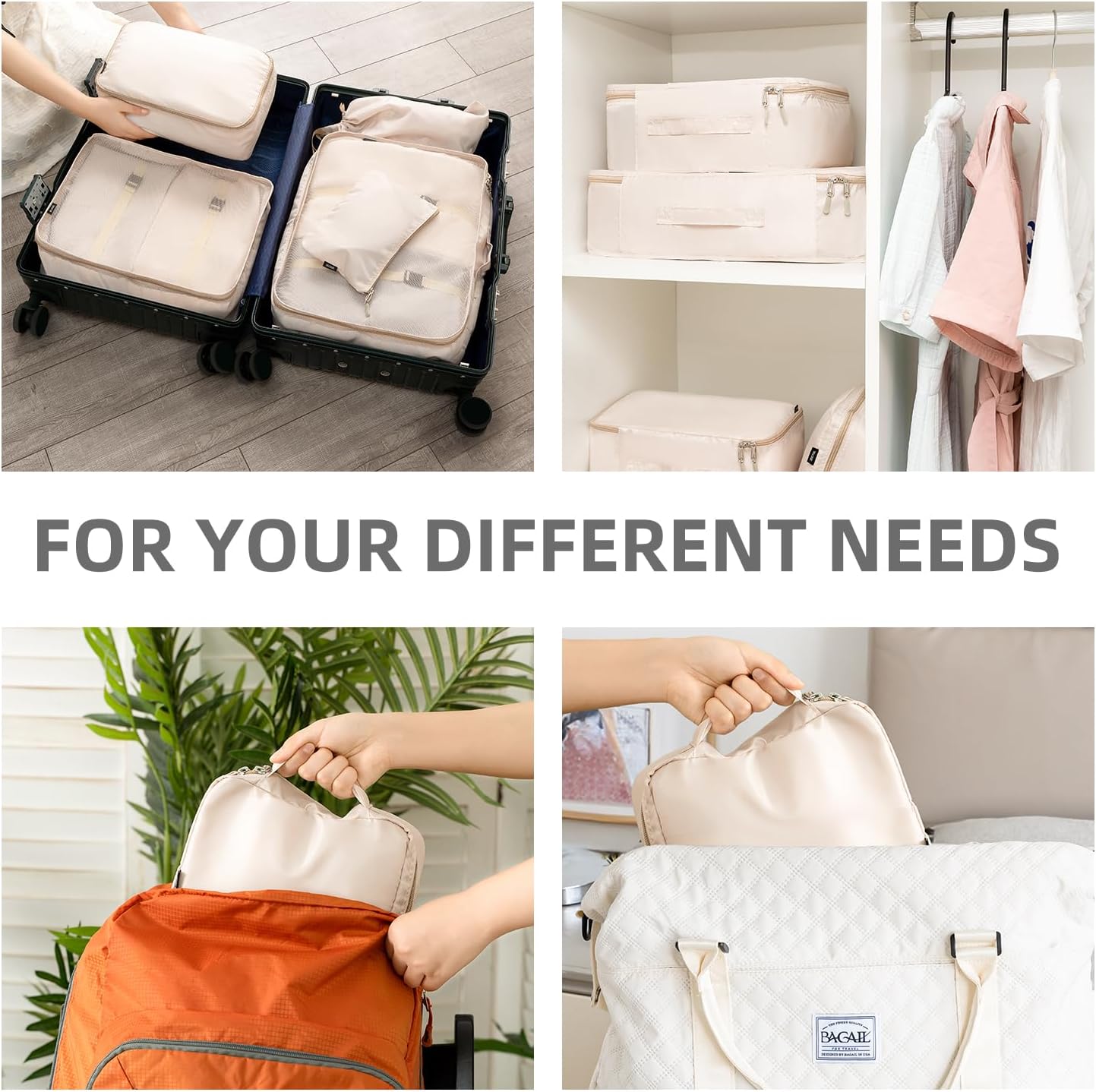 BAGAIL 8 Set Packing Cubes Luggage Packing Organizers for Travel Accessories-Cream - Image 7