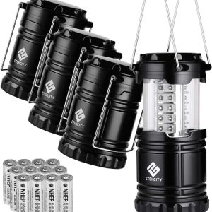 Etekcity Camping Lanterns for Power Outages 4 Pack, Flashlight for Camping Essentials, Emergency Led Battery Operated Lights, Survival Kit and Gear for Hurricane, Black