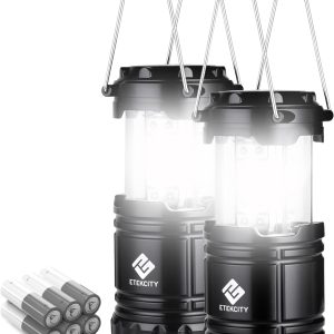 Etekcity Lantern Camping Essentials , Led Flashlight for Power Outages, Battery Operated Lights for Emergency Supplies, Survival Kit and Gear for Hurricane, 2 Pack, Black